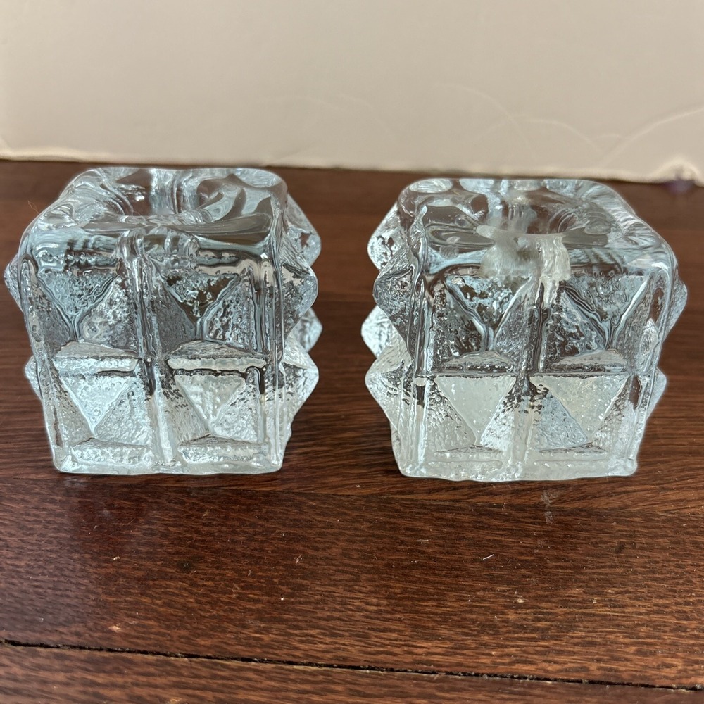Blenko glass candle holder Diamonds Candle Block Set Of 2